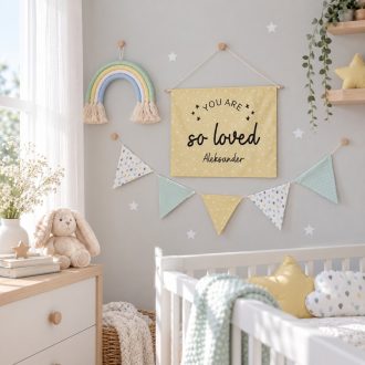 ΥΦΑΣΜΑΤΙΝΟ ΠΛΑΙΣΙΟ "YOU ARE SO LOVED" ΣΕ ΑΠΑΛΟ ΚΙΤΡΙΝΟ/ΛΕΥΚΟ ΑΣΤΕΡΑΚΙ